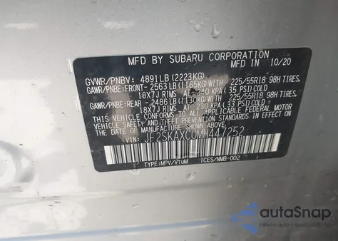 2021 Subaru Forester Touring z USA, uszkodzony, nr VIN JF2SKAXC0MH447252